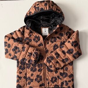 GAP KIDS Girls M 8 Brown and Black Leopard Hooded Jacket light coat EUC